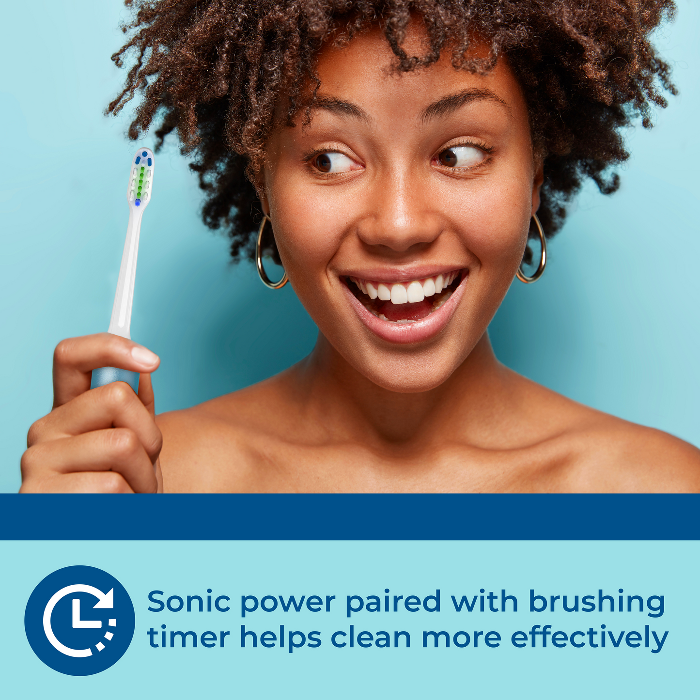 Sonic power paired with brushing timer helps clean more effectively