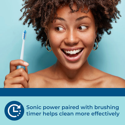 Sonic power paired with brushing timer helps clean more effectively 