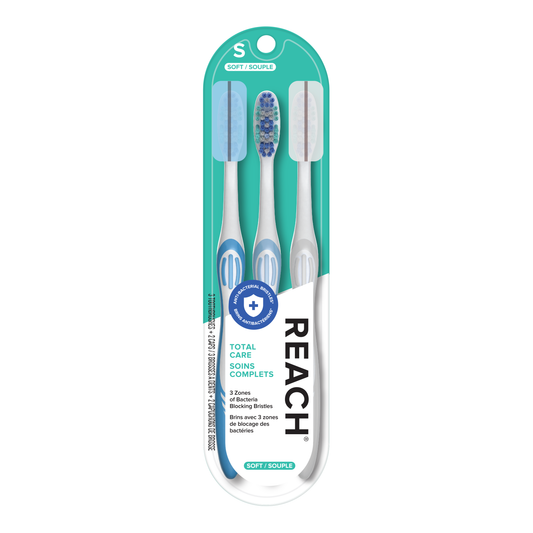 Total Care Antibacterial Soft Toothbrush, 3 Count with 2 Covers