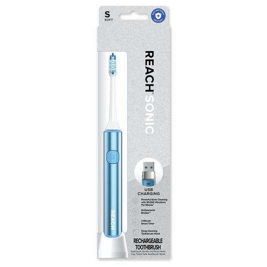 Reach Sonic USB Electric Soft Toothbrush with Brush Head, Cap, Travel Case, Stand