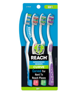 REACH Advanced Design Curve Toothbrush with Soft Bristles, 4 Count Value Pack