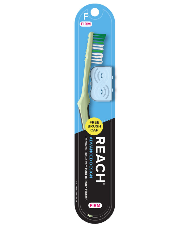 REACH Advanced Design Toothbrush with Firm Bristles and Toothbrush Cap, 1 Count