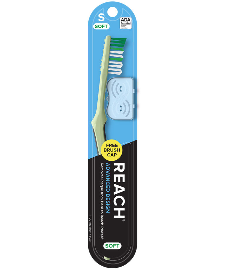 REACH Advanced Design Toothbrush with Soft Bristles and Toothbrush Cap, 1 Count
