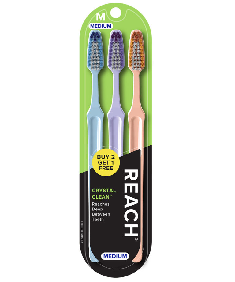 REACH Crystal Clean Toothbrush with Medium Bristles, 3 Count