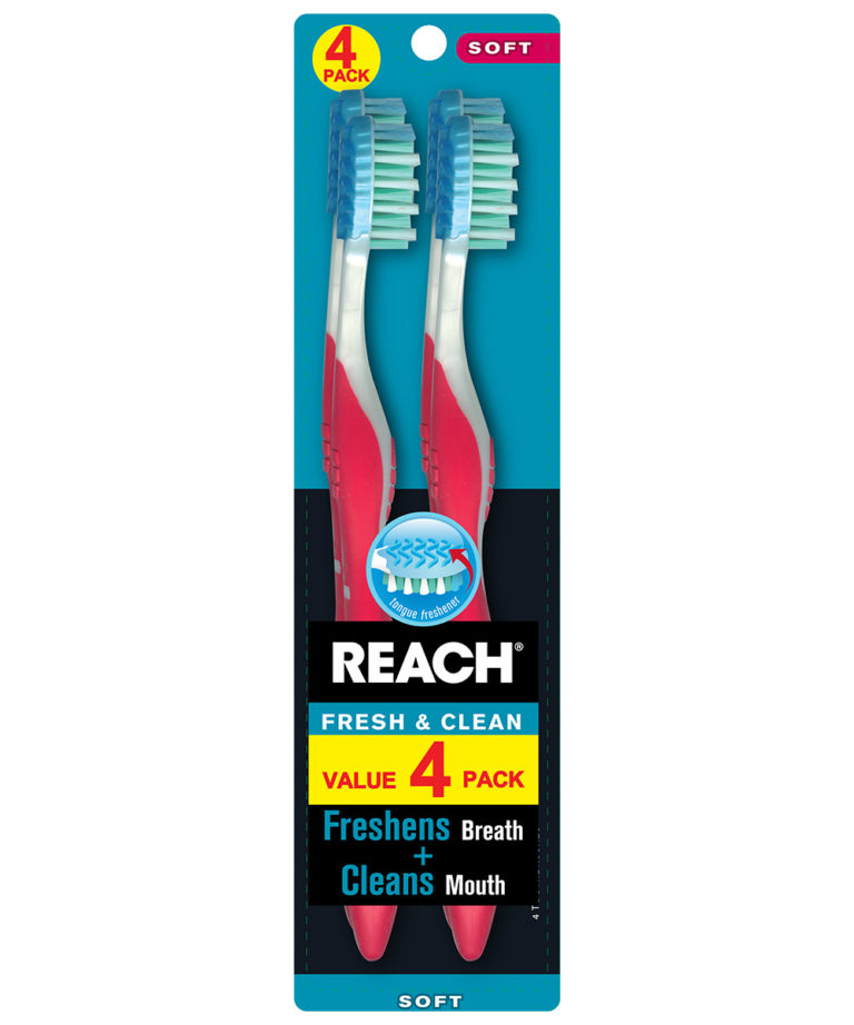 REACH Fresh & Clean Toothbrush with Medium Bristles, 4 Count